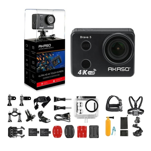 AKASO Brave 5 4K Touchscreen Waterproof WiFi Action Camera 4K Ultra HD 20MP 10M Underwater Waterproof Camera Without Case 170 Degree Wide Angle Sports Cam with 2 Batteries and Helmet Accessories Kit